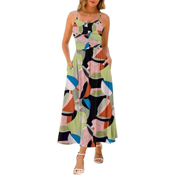 Dresses & Skirts - Women's Multi Color Floral Adjustable Spaghetti Strap Floral Beach Long Maxi